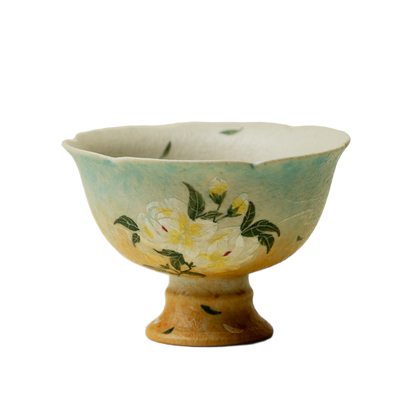 梵汝渐变手绘陶瓷栀子花茶杯单杯