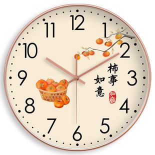 吉祥如意自动对时电波挂钟静音客厅圆形扫秒卧室石英钟表挂墙钟