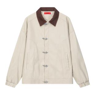 INXX休闲简约单排扣拼接撞色气质翻领夹克男短款工装感外套女