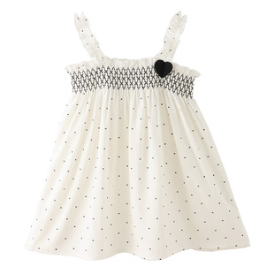 modomoma【墨染星点】女童连衣裙夏季薄款女宝吊带裙洋气波点裙子