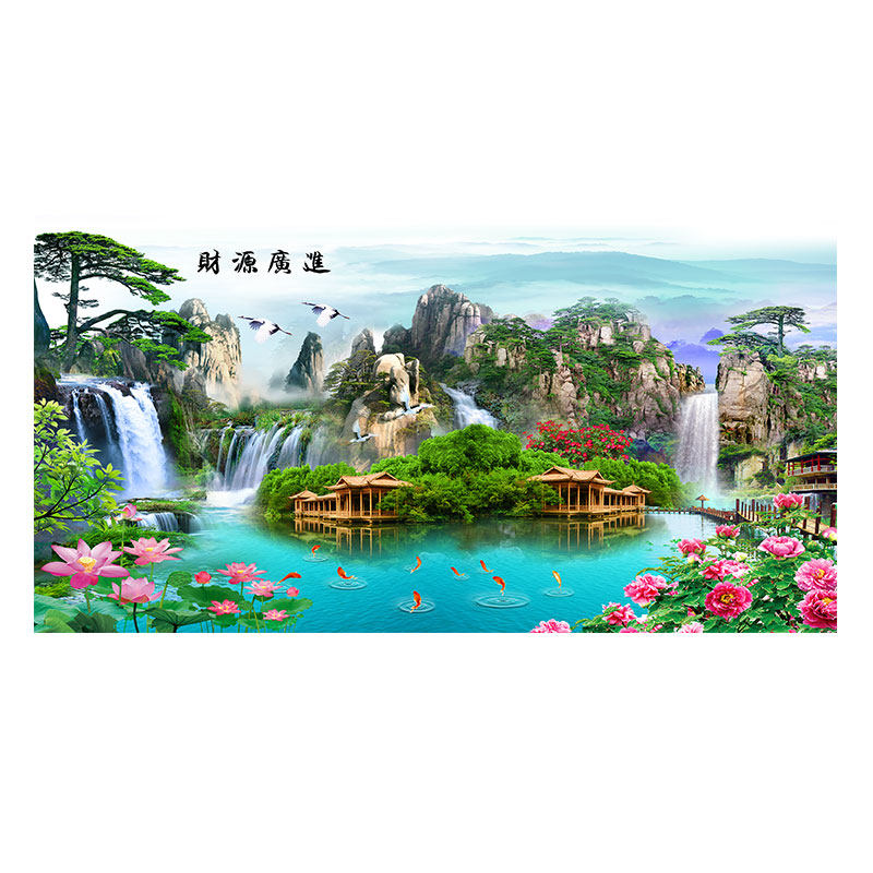 现代简约客厅风景装饰画有框流水