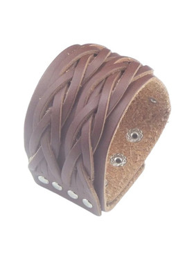 棕色柔软二层皮面条麻花超宽手链