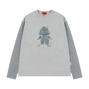 GOODBAI GOODEES新款个性宽松拼色印花长袖T恤