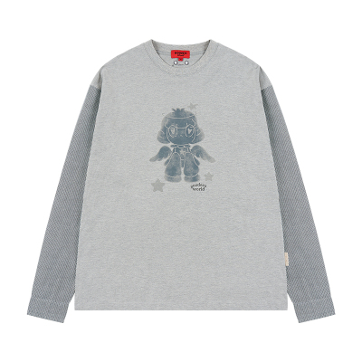 GOODBAI GOODEES新款个性宽松拼色印花长袖T恤