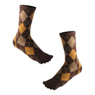 英伦风冬季纯棉五指袜女士中筒菱形格美拉德中高统保暖jk分趾袜子