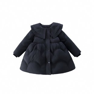 法国Uamtor儿童高充绒量羽绒服女童中长款白鸭绒保暖冬装收腰大衣