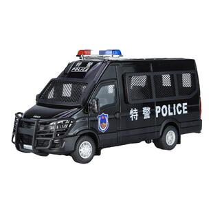 1:24依维柯警车版城市防爆警车带避震转向铁网仿真男孩警车玩具车