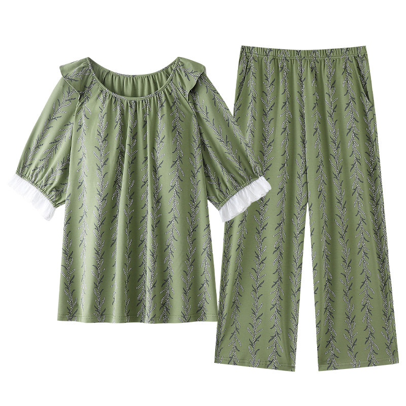 【莱卡棉】睡衣女士夏季带胸垫2026年新款薄款宽松大码家居服套装