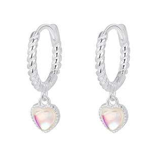 999纯银月光石爱心耳环女小众轻奢耳扣2025年新款养耳洞耳钉耳饰