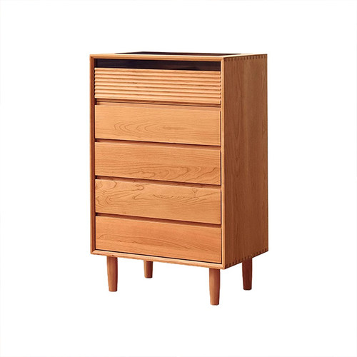 北欧实木樱桃木五斗柜复古日式客厅餐边抽屉柜卧室储物收纳柜子