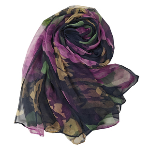 春秋真丝桑蚕丝长丝巾女2025新款印花护颈围巾护颈薄款披肩长纱巾