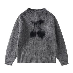 植木童装 儿童毛衣2025春新款中大童可爱樱桃女童毛衣针织衫