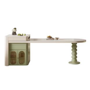 岩板导台加餐桌一体家用设计师法式奶油风高端实木平齐款岛台定制