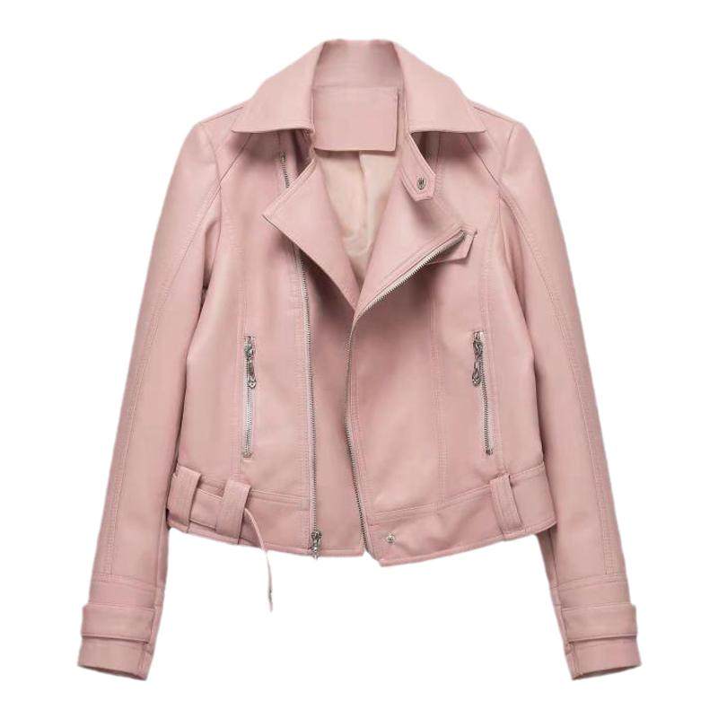 外套女春秋新款小个子粉色机车服皮衣夹克2025韩版PU皮上衣短外套