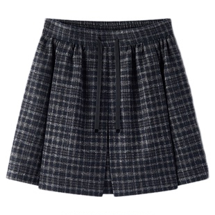 商场同款|森马半身裙女冬季毛呢格纹A字裙含羊毛2025新款复古短裙