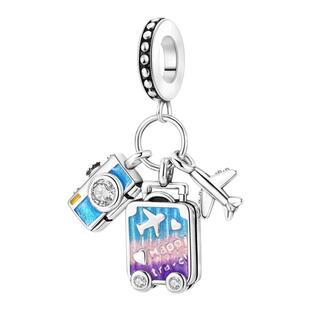 2024新款潘家风格欧美风旅行系列个性款飞机DIY串珠925镀银吊坠