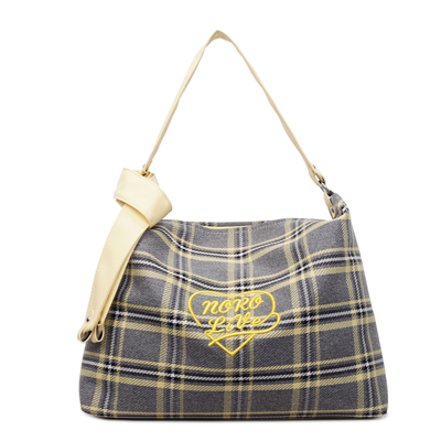 大容量格纹帆布托特包女单肩斜挎