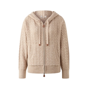 Eland衣恋毛针织衫女拉链连帽含羊毛开衫老钱风毛衣2025冬季新款