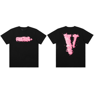 VLONEFRIENDS-赛博风破碎大LOGO印花 短袖T恤 男女同款 黑粉黑绿