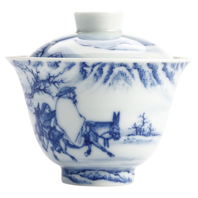 祖传窑续真东坡骑驴图二才盖碗