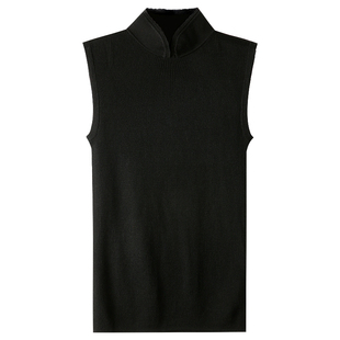 中式旗袍领无袖针织衫薄秋冬修身砍袖背心女打底配马面裙毛衣上衣