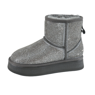 水钻雪地靴女冬季2025新款皮毛一体短筒厚底防滑全羊毛保暖棉鞋潮