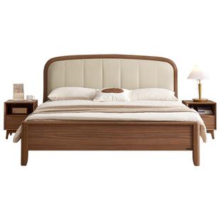 全友家居新中式软包床主卧室乌金木纹双人床架2025新款实木脚家具