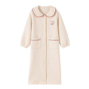 顶瓜瓜A类彩棉儿童睡衣女童秋冬纯棉三层夹棉空气层开襟保暖睡袍