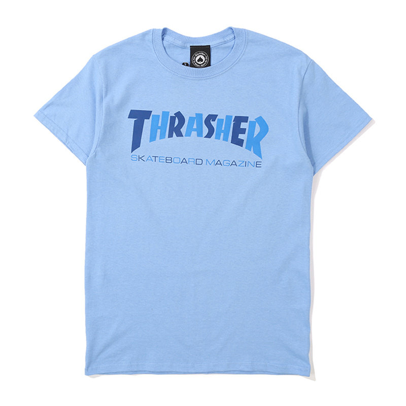 thrasher淡蓝色间隔火焰短袖t恤