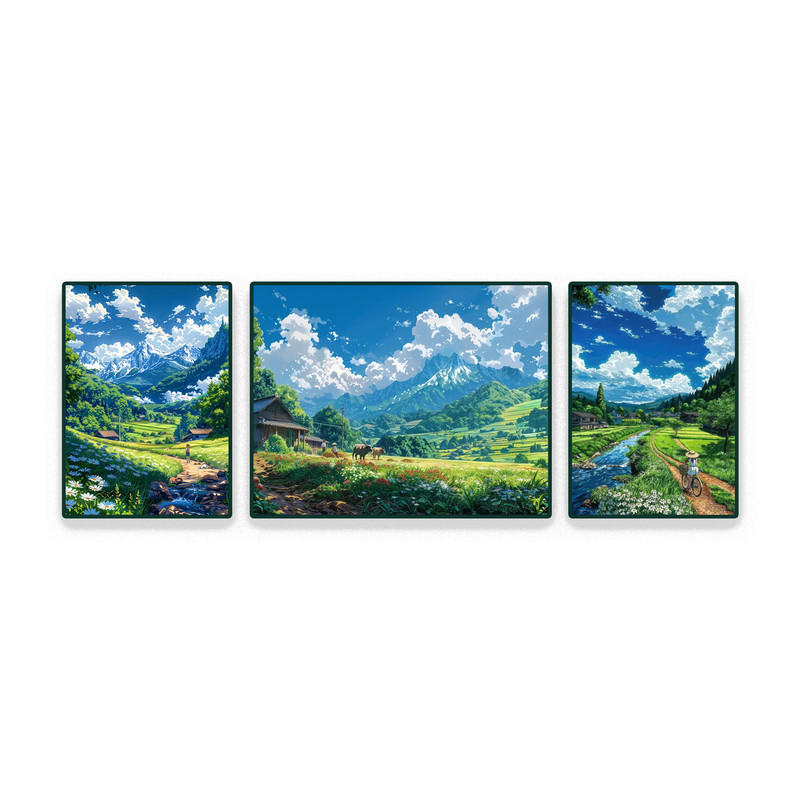宫崎骏治愈系列风景客厅三联画