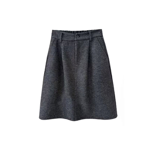 小个子灰色花苞中裙毛呢半身裙大码女秋冬五分短裙梨形伯克利裙子
