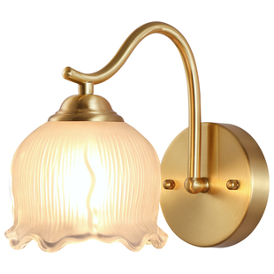 法式卧室床头壁灯客厅灯奶油中古风复古楼梯新款美式轻奢全铜墙灯