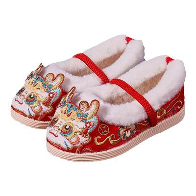 汉服鞋女童冬季加绒古风虎头鞋