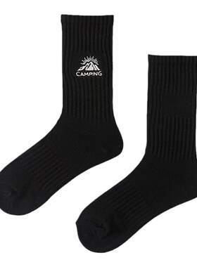 刺绣雪山复古男士纯棉工装长筒袜