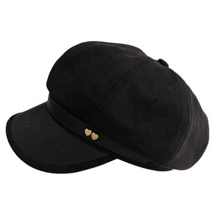 心动讯号~新款秋冬麂皮绒皮质贝雷帽女ins韩系复古气质时尚八角帽