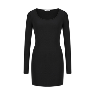 MosesQueen魔西女王加绒加厚黑色连衣裙秋冬季内搭显瘦包臀短裙子