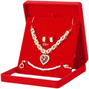 红色套装盒高档结婚订婚三金首饰礼盒戒指项链耳环手镯三件套送人