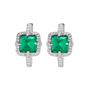 卓蝶珠宝糖塔形仿哥伦比亚祖母绿耳环女独特小众耳钉纯银气质名媛