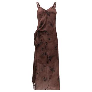 COCOBELLA[剪影花卉]晕染印花雪纺连衣裙流苏扭结吊带裙FR7042