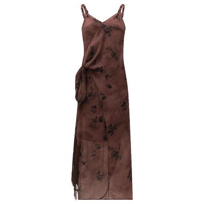 COCOBELLA[剪影花卉]晕染印花雪纺连衣裙流苏扭结吊带裙FR7042