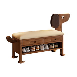 实木小狗换鞋凳门口家用极窄入户可坐鞋柜可收纳玄关创意中古鞋凳