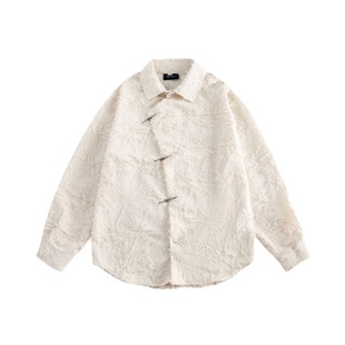 wtmp秋季新中式长袖衬衫男女潮牌国风肌理感毛边宽松翻领衬衣外套