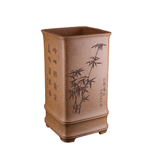 高档精品名家许成安宜兴原矿老段泥高四方竹节紫砂签筒千筒兰花盆