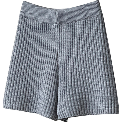 日韩系简约松紧腰华夫格毛线短裤