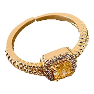 锆石小方糖戒指小众设计轻奢高级感指环尾戒女不掉色食指金色开口