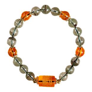 灵机麦玲玲三面金绿幽灵手链男女天水晶绿幽灵手串仿黄水晶然