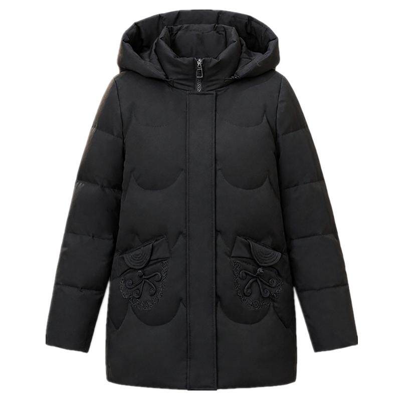 中老年连帽加厚白鸭绒羽绒服外套