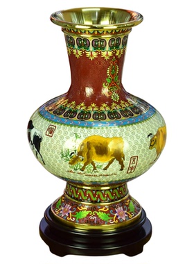 北京珐琅景泰蓝花瓶15寸五牛图