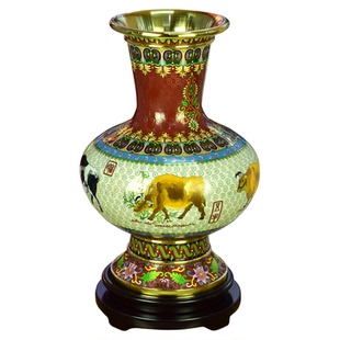 非遗中国北京珐琅景泰蓝花瓶15寸五牛图玄关办公室客厅摆件生日礼