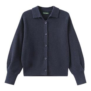 SPRING BAMBOO/春竹春秋新款羊毛衫女百搭休闲针织保暖翻领女开衫